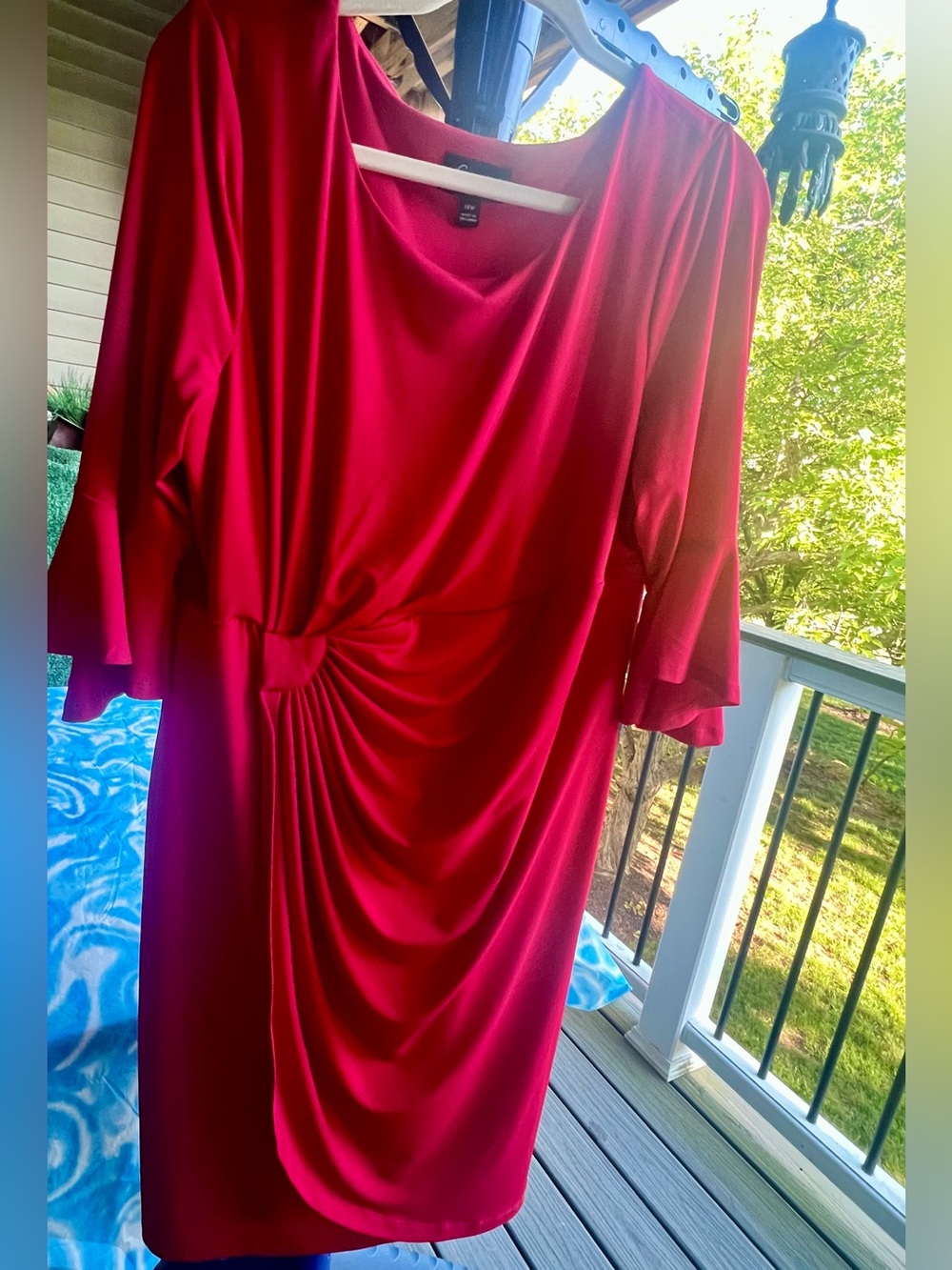 Red Draped Knot-Detail Women’s Dress